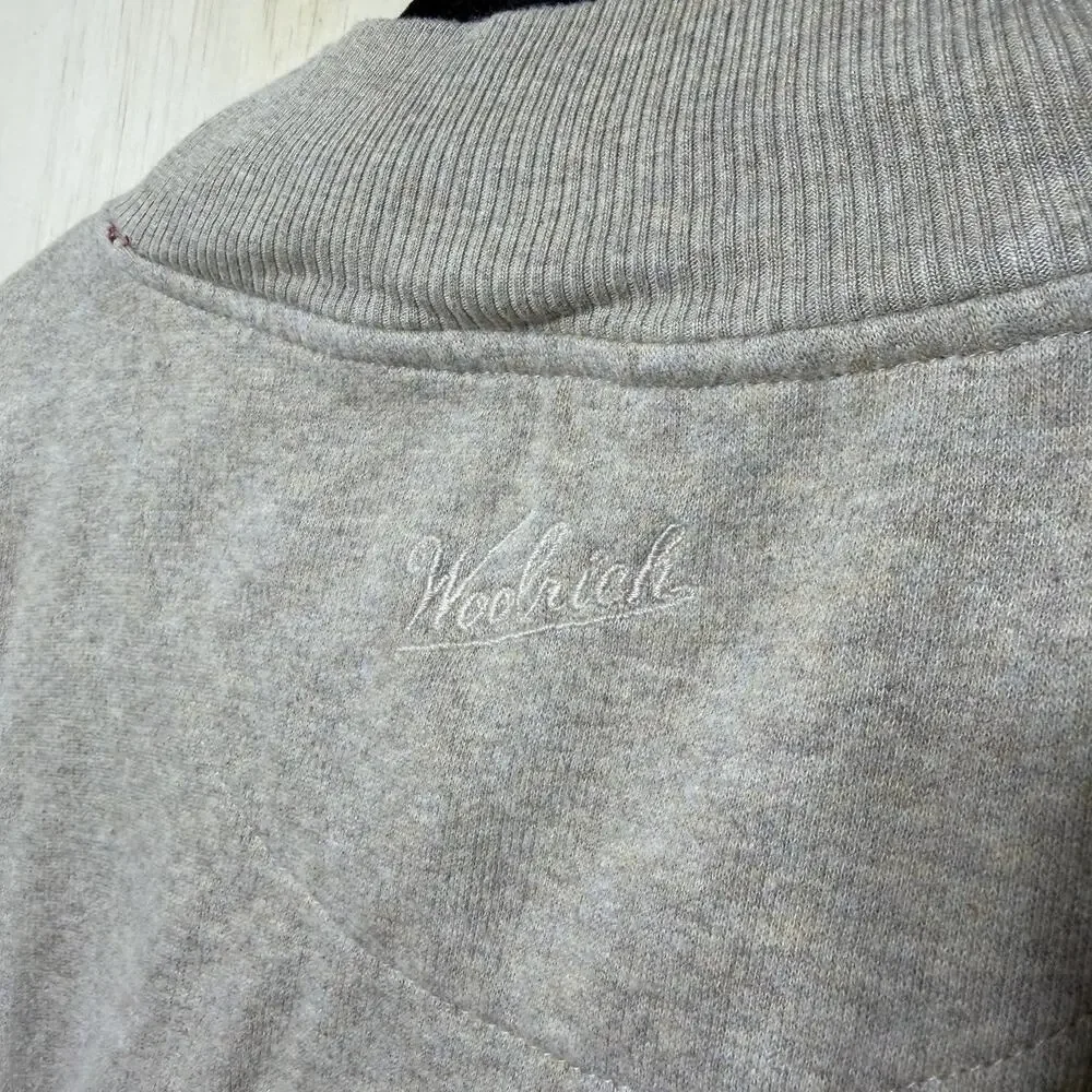 Woolrich 1/4 Zip Pullover Mens Medium Beige Sweatshirt Elbow Patch Casual‎